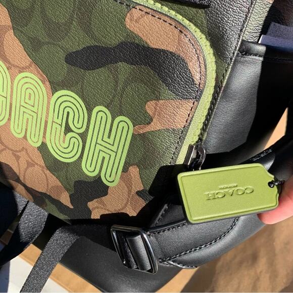 COACH Track Backpack In Signature Canvas Green Camo Print - Picture 5 of 17